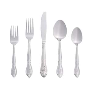 Rose Monogrammed Letter S 46-Piece Silver Stainless Steel Flatware Set (Service for 8)