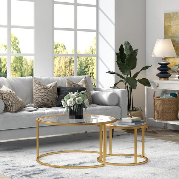 Meyer&Cross Watson 35 in. Brass Round Glass Top Coffee Table