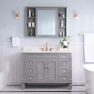 48 in. W x 22 in. D x 35 in. H Solid Wood Bath Vanity in Grey with White Stain-resistant Quartz Top, Medicine Cabinet