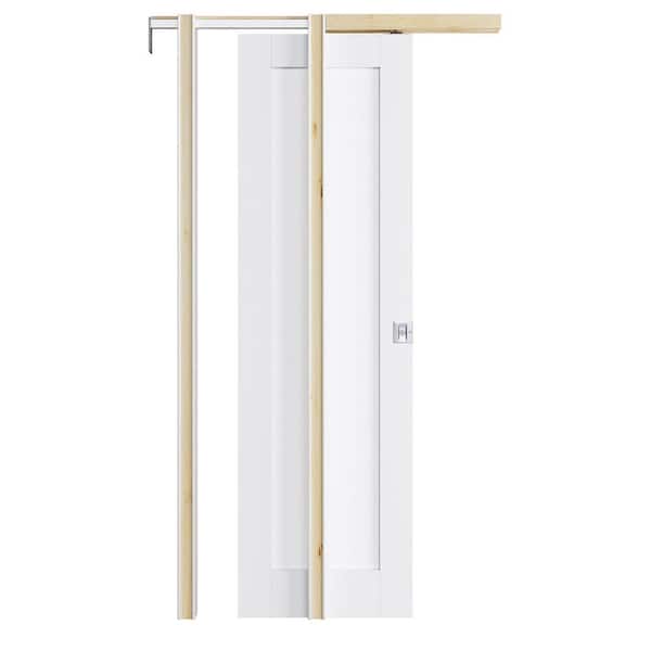 ARK DESIGN 24 in. x 96 in. Paneled Blank White Primed MDF Pocket Sliding Door with Hardware (Soft Close and Silver Lock Included)