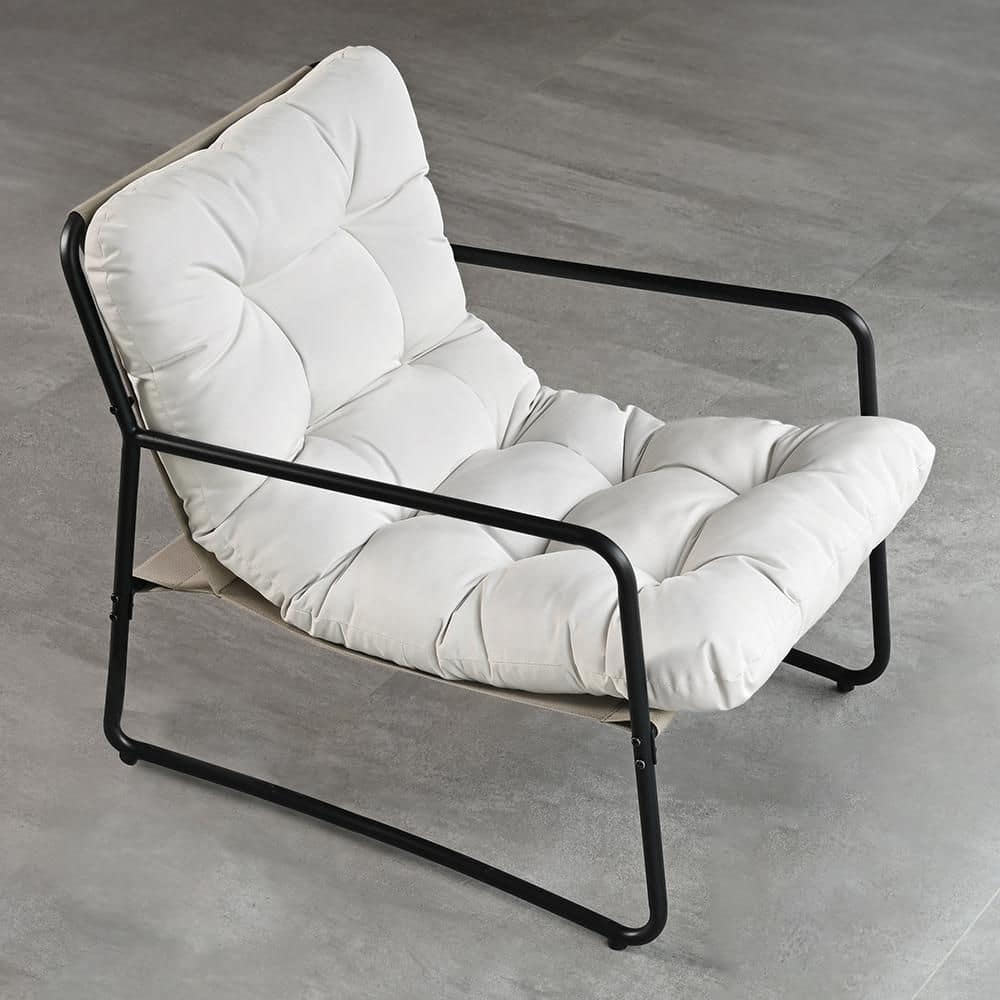 1-Piece Metal Comfy Papasan Patio Outdoor Chair Chaise Lounge with Cushions