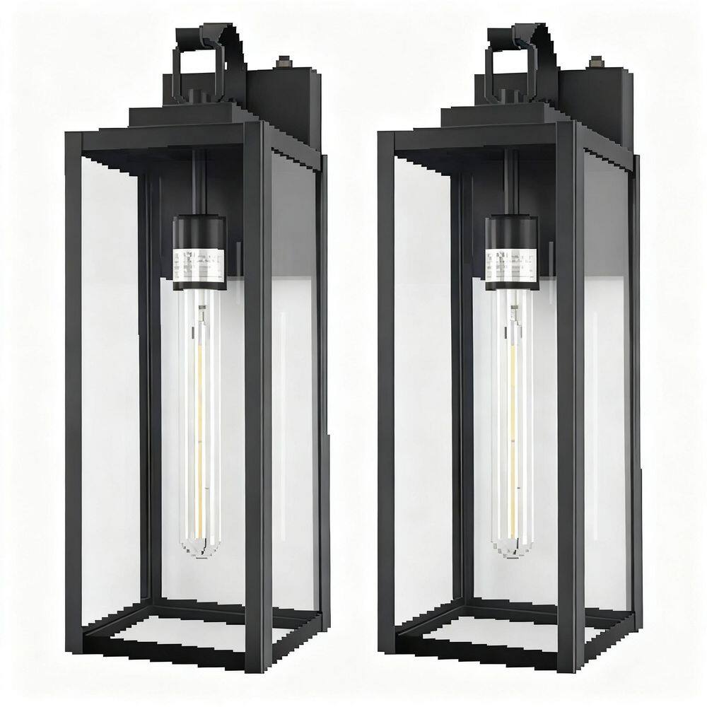 18 in. 1-Light Black Outdoor Wall Sconce Rectangle Water Glass Shade Exterior Wall Light for Porch Garage Patio,2-Pack price history on PriceWatchPro