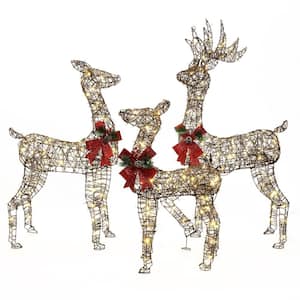 57.6 in. H 3-Piece Rattan and Iron Deer Family Outdoor Christmas Holiday Decoration with Lights