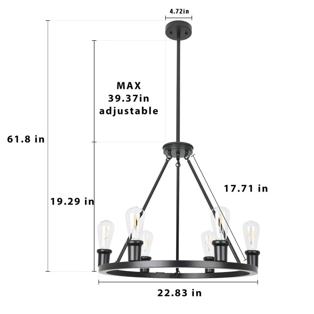 Matte Black Metal Wagon Wheel 6-Light Chandelier