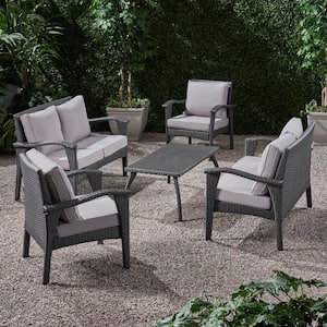 Honolulu Grey 5-Piece Metal Outdoor Patio Conversation Seating Set with Light Grey Cushions