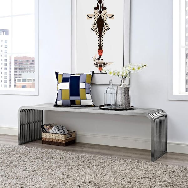 MODWAY Pipe 60 in. Stainless Steel Bench in Silver EEI-2103-SLV