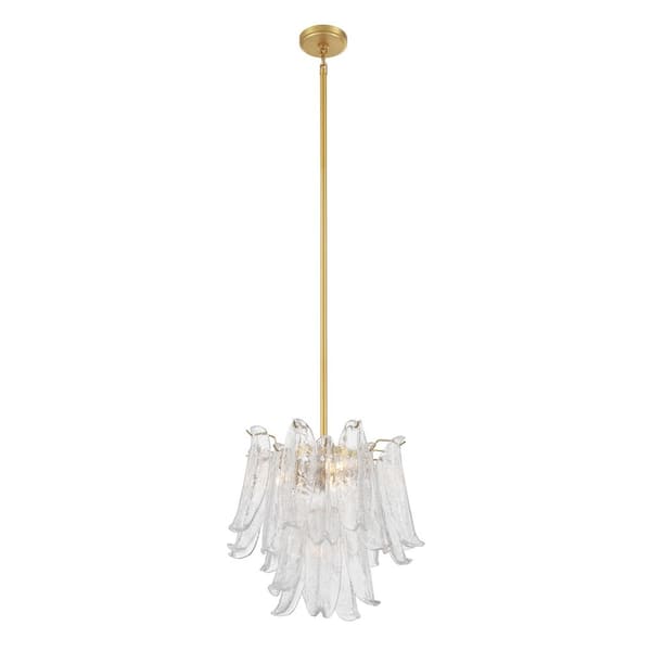 Metropolitan Regent 60-Watt 4-Light Legacy Brass Chandelier with Clear Crackled Glass Shades, No Bulbs Included