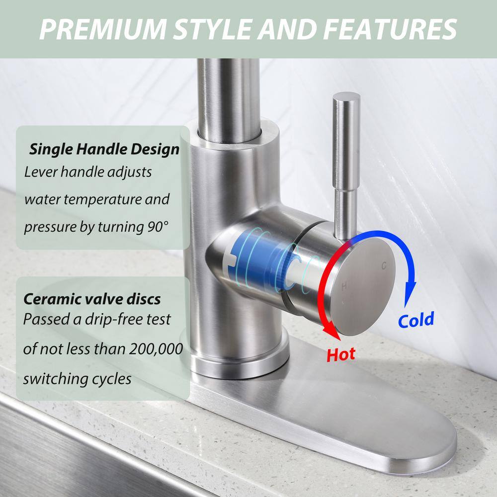 Brushed Nickel Stainless Steel Pull-Down Kitchen Faucet with Spray Modes