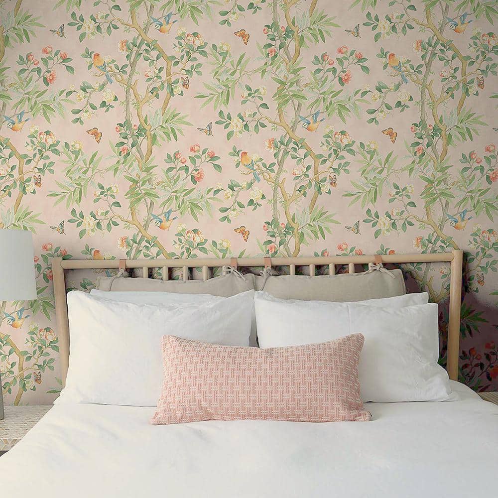 Kimono Vine Pink Bamboo Floral Peel and Stick Wallpaper