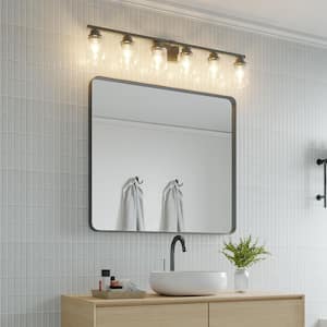 36 in. W x 40 in. H Rectangular Aluminum Framed Wall Bathroom Vanity Mirror in Black