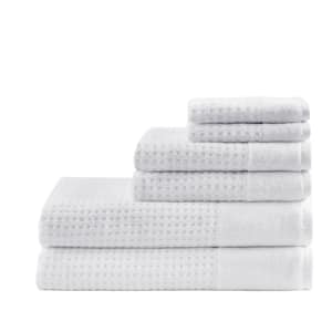 Spa Waffle 6-Piece White Cotton Jacquard Antimicrobial Towels Set