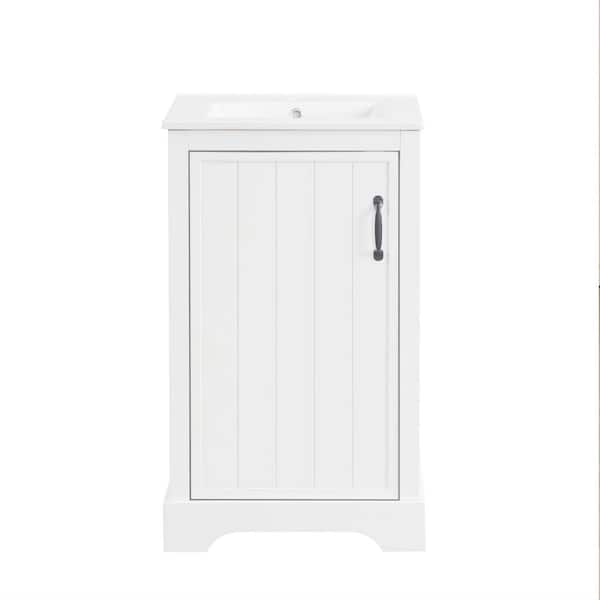 20 in. Single Sink Freestanding White Bath Vanity with White Ceramic Top, Storage Rack and Adjustable Shelve
