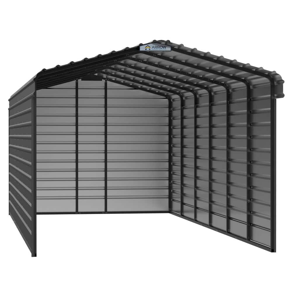 ARROW 12 ft. W x 29 ft. D x 9 ft. H Charcoal Galvanized Steel Carport with 3-sided Enclosure (CPHC122909ECL3)