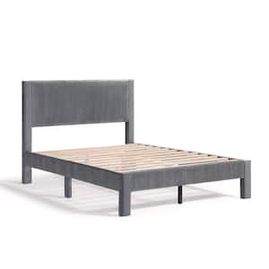 Roco Gray Wood Upholstered Velvet Frame Full Platform Bed With Sal Kit