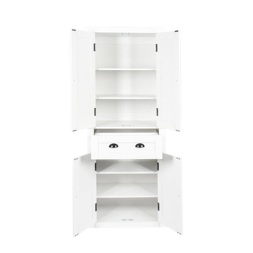 White Shaker Style Freestanding Kitchen Pantry Organizer with Adjustable Shelves