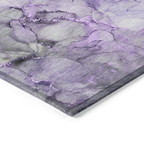 Purple 2 ft. x 8 ft. Woven Abstract Polyester Runner Indoor/Outdoor Area Rug