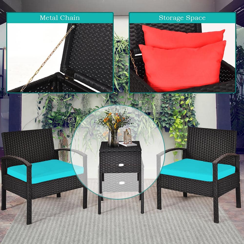 Turquoise 3-Piece Outdoor Wicker Rattan Patio Set