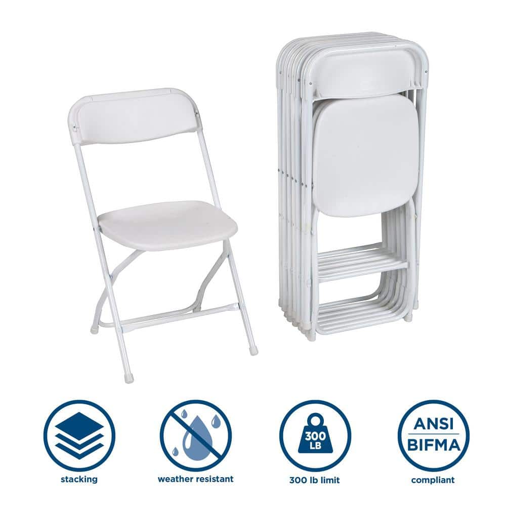 White Plastic Folding Chair Set with Steel Frame, 8-Pack