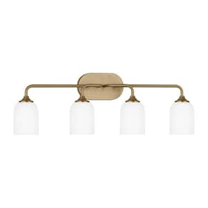 Emile Extra-Large 31 in. 4-Light Satin Bronze Bathroom Vanity Light with Etched White Glass Shades