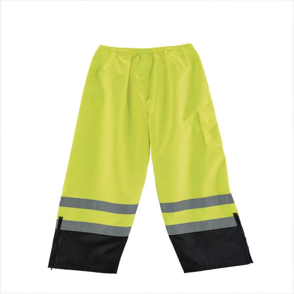 GloWear Men's 4X-Large Lime with Black Bottom Oxford Polyester High Visibility Reflective Rain Pants 8915BK - The Home Depot GloWear Men's 4X-Large Lime with Black Bottom Oxford Polyester High Visibility Reflective Rain Pants 8915BK - The Home Depot