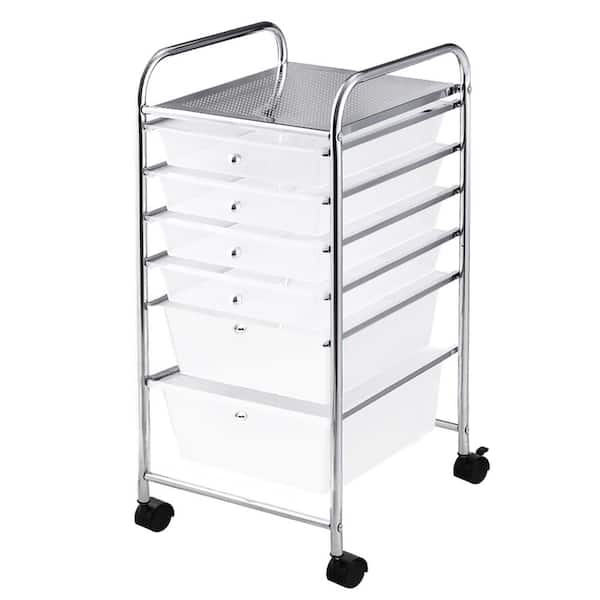 6 Drawer Steel Rolling Storage Cart Scrapbook Paper Office Organizer Clear