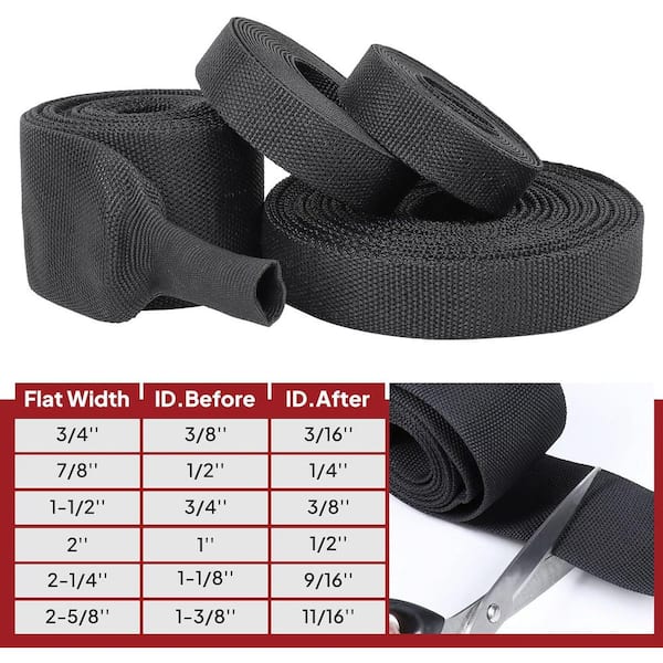 EKIEUDL - 1/2 in. 16 ft. Black Fabric Heat Shrink Tubing Braided Sleeving with Durable Abrasion Protection Flexible Cable Sheath