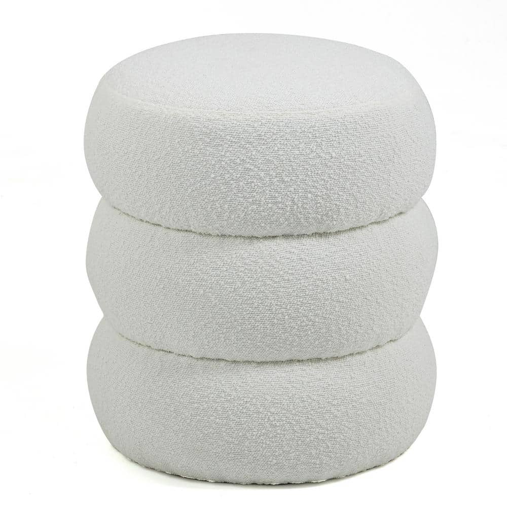 Glamour Home Azaria White Boucle Fabric Round Tufted Ottoman GHOTM-1643 ...