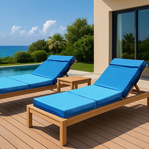 2-Pack Outdoor Chaise Lounge Cushion 72 x 21 x 5 in. Waterproof Outdoor Furniture Cushions with Removable Cover, Blue