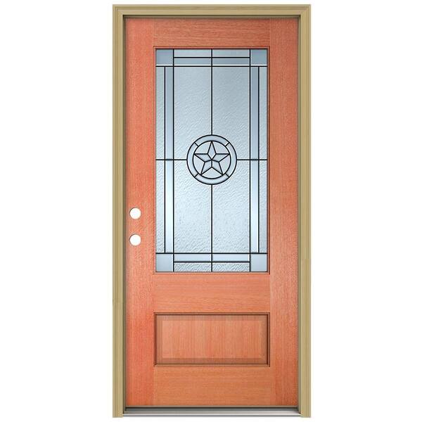 JELD-WEN 36 in. x 96 in. Lone Star 3/4 Lite Unfinished Mahogany Wood Prehung Front Door with Brickmould and Patina Caming