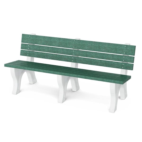 Wildridge Heritage 6 ft. Turf Green and White HDPE Plastic Outdoor Park Bench