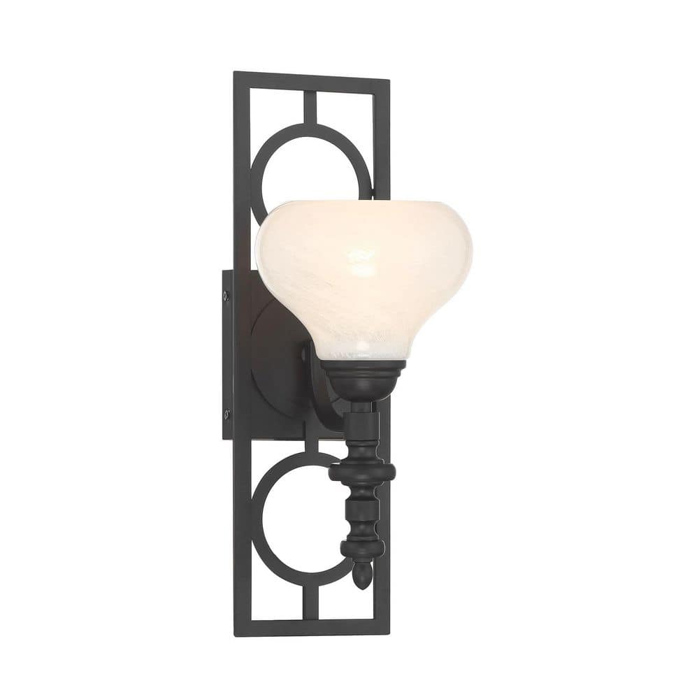 Allston 6 in. W x 15.75 in. H 1-Light Matte Black Vintage Wall Sconce with White Strie Glass Shade price history on PriceWatchPro