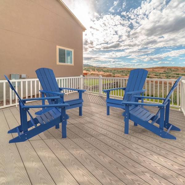 Sonkuki Navy Blue Recyled Plastic Weather Resistant Outdoor Patio Adirondack Chair (Set of 4)