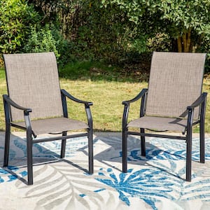 Black Ergonomic Textilene Metal Outdoor Dining Chair with Wave Arms (2-Pack)