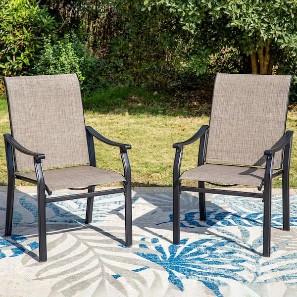 Phi Villa Black Ergonomic Textilene Metal Outdoor Dining Chair With 8459