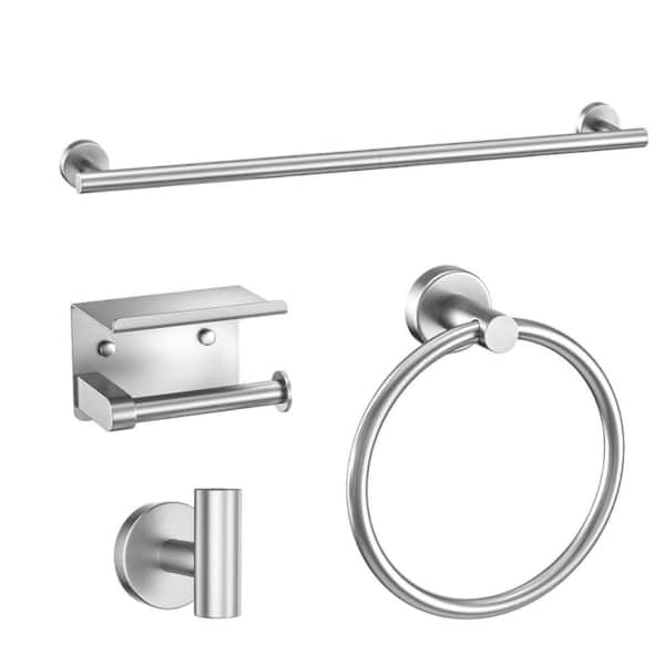 23.6 in. Wall-Mounted Towel Bar in Brushed Nickel, Toilet Paper Holder with Shelf, Bathroom Hardware Accessories Set