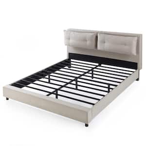 Avery Beige King Platform Bed with Reclining Headboard and USB Ports