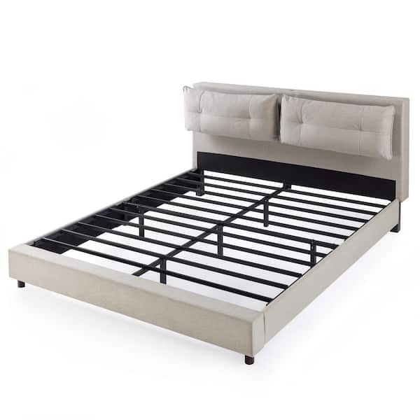 Zinus Avery Beige King Platform Bed, King Headboard With Usb Ports And Lights