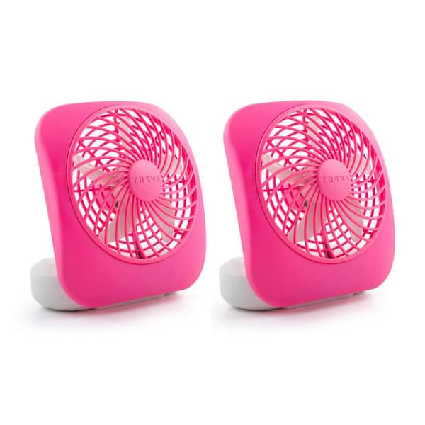 TREVA 5 in. 2-Speed Battery Powered Desk Fan Raspberry (2-Pack)