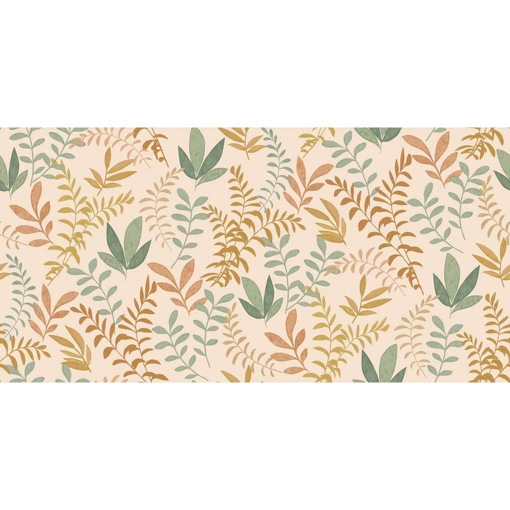 Cream Minimalist Leaves Non-Pasted Textured Wallpaper, Double Roll