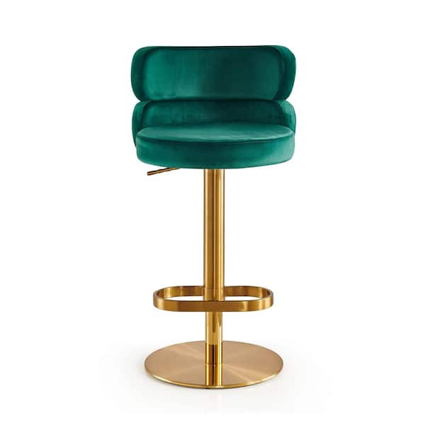 Ahokua 30.71-40.55 in. Green Low Back Metal Frame Adjustable Height Bar Stool with Velvet Seat (Set of 1)