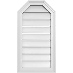 16 in. x 30 in. Octagonal Top Surface Mount PVC Gable Vent: Functional with Brickmould Frame