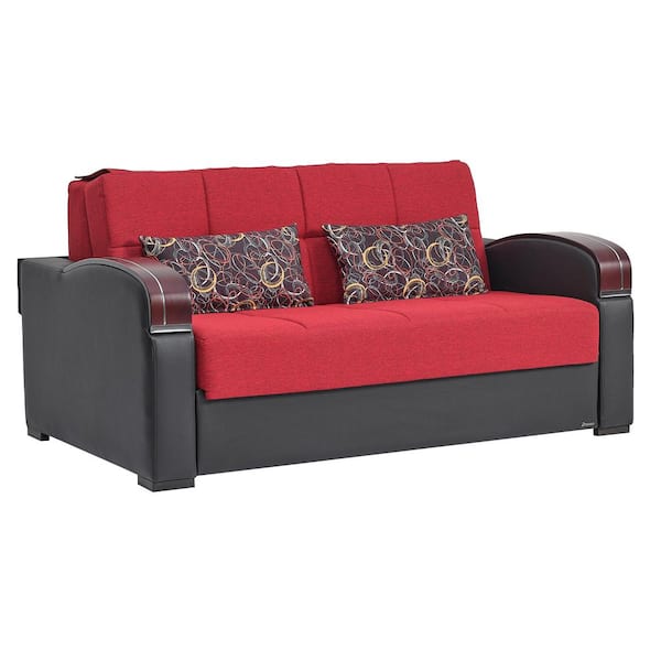 Ottomanson Daydream Collection Convertible 67 in. Red Polyester 2-Seater Loveseat with Storage