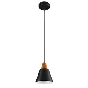 1-Light Black Vintage Pendant Light Adjustable Ceiling Hanging Lights with Hammered Metal Shade