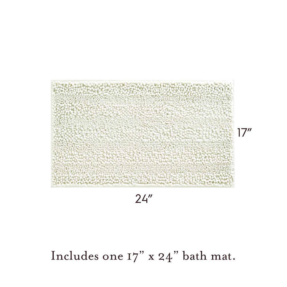 Elegant White Chenille 17" x 24" Non-Slip Bath Mat with Rubber Backing