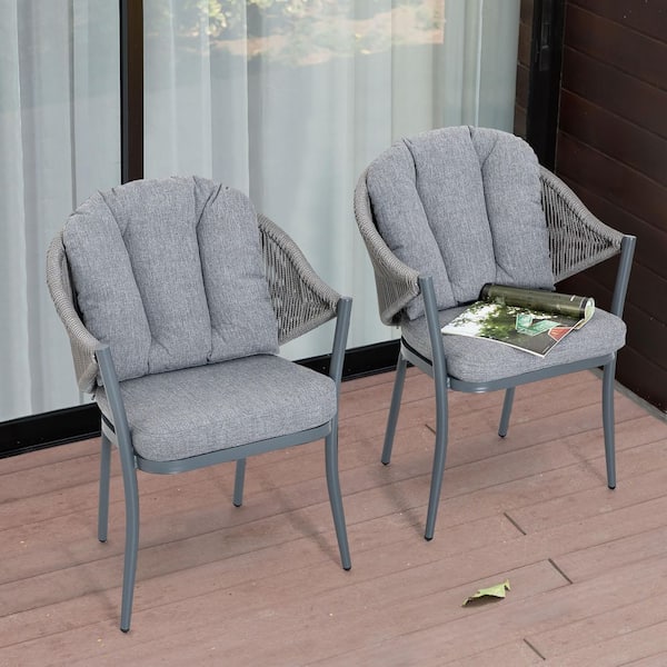 Nuu Garden Removable Aluminum and Woven Rope Outdoor Arm Dining