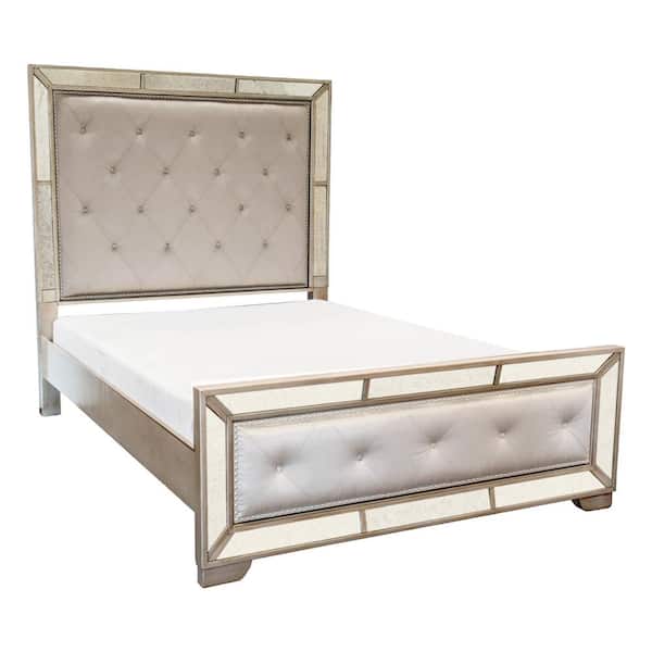 Best Master Furniture Helena Silver, Mirrored Queen Bed
