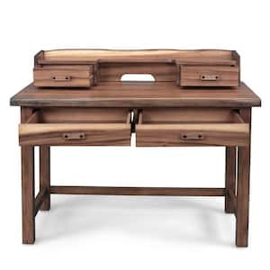 Forest Retreat 48 in. Live Teak Wood Brown Writing Desk and Hutch