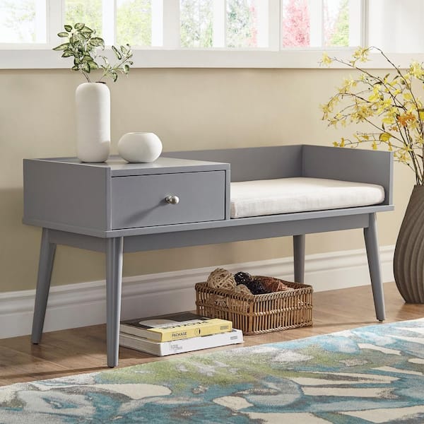 HomeSullivan Frost Grey 1-Drawer Cushioned Entryway Bench 47.48 in. W x 18 in. D x 23 in. H