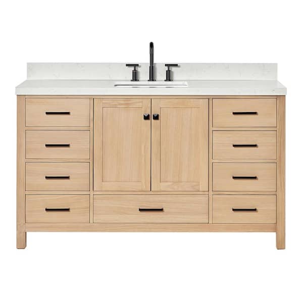 Cambridge 60 in. W x 22 in. D x 36 in. H Single Rectangle Sink Bath Vanity in Oak with Carrara White Quartz Top