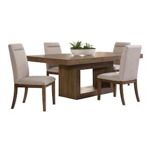 Garland 5 Piece 70 in Rectangle Caramel Brown Wood Dinng Room Set with 18-Leaf (Seats 4 )